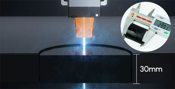 Laser master 3 eksempel på maksimal skæredybde i akryl