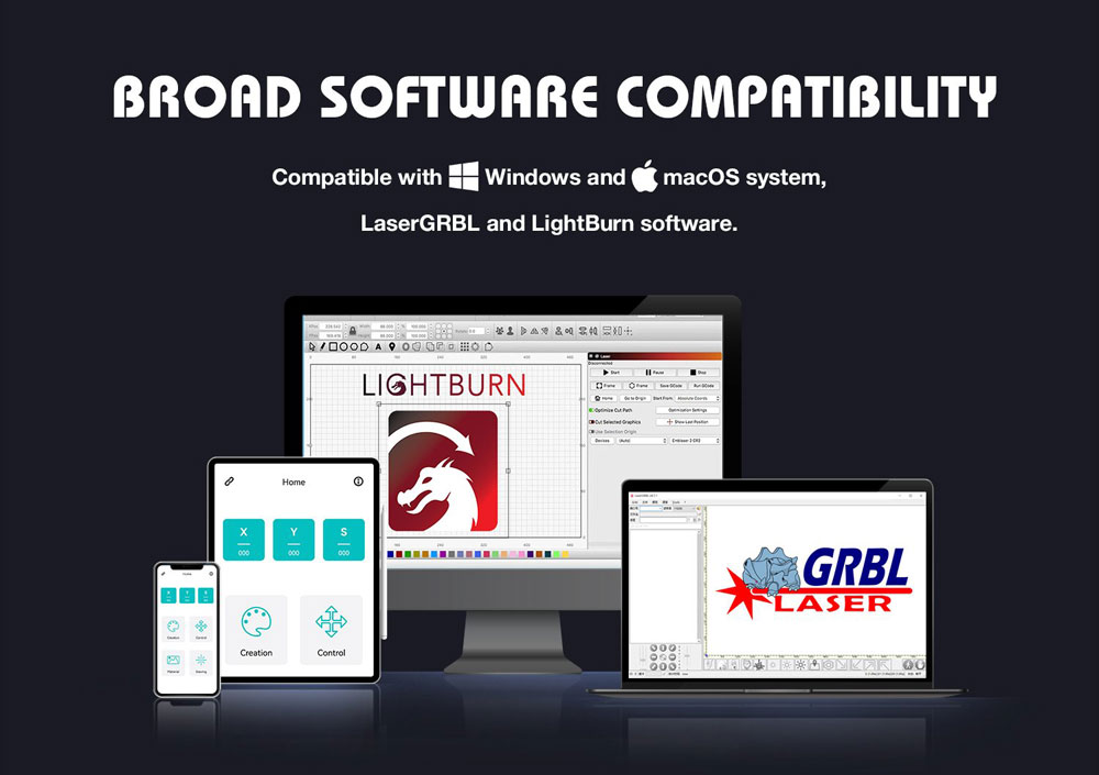 TTS-20 Pro Software. GRBL laser, LightBurn og App
